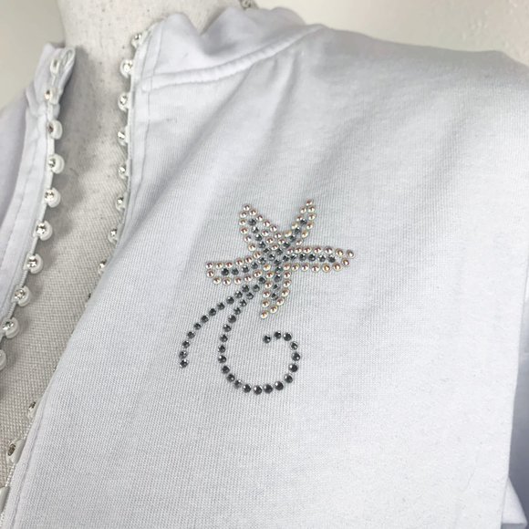 Tia Sweater Women Medium White Zip Up Sparkly Embellished Starfish Vintage - Picture 9 of 13